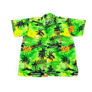 Rima Beachworld Caribbean‎ Tropical Palm Tree Hawaiian Shirt XL Neon Green Men